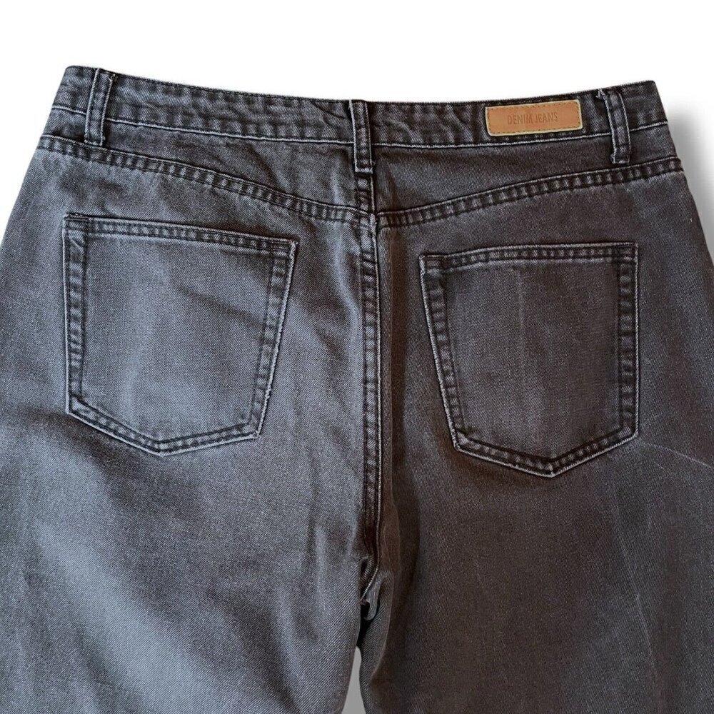Issimo Womens Jeans Sz 44 34" Waist Black Wash Denim Wide Leg Raw Hem Crop - Picture 7 of 8